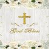 10x12FT God Bless Baptism Backdrop First Holy Communion Christening Banner White Flower Baby Shower Party Decor White Wood Board Photography Background for Girls Photo Shoot Props view 4