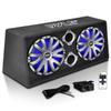 Pyle 8'' Dual Bass Subwoofer Box System - 400-Watt Slim Mount Truck Audio Subwoofer Box - Rear Vented Design with Built-in Illuminating LED Lights, 2x400 Watts Max Power - PLBA82LE,Black view 1