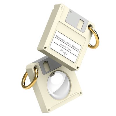 elago Retro Floppy Disk Case Compatible with Apple AirTag 2nd Gen (2026) & 1st Gen - Drop Protection Keychain, Carabiner Key Ring (Track Dogs, Keys, Backpacks, Purses) Tracking Device Not Included [Classic White]