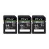 PNY 64GB Elite-X Class 10 U3 V30 SDXC Flash Memory Card - 100MB/s, Class 10, U3, V30, 4K UHD, Full HD, UHS-I, Full Size (Pack of 3) view 1