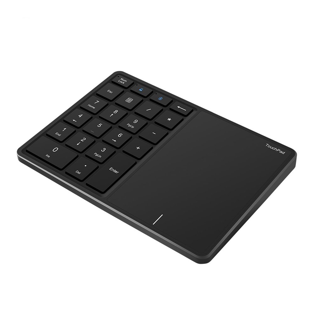 Sanpyl Numeric Keypad, 2 in 1 22 Keys 2.4G Touchpad Bluetooth 4.2 Number Pad, Type C Charging 500mAh Financial Accounting Keyboard, for Laptop, PC, Desktop(Black)