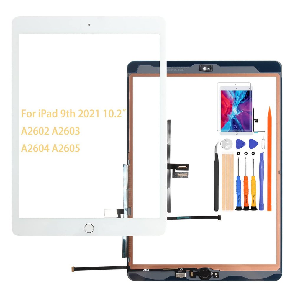 A-MIND for iPad 9 10.2" 2021 Screen Replacement, for iPad 9th Generation A2602 A2603 A2604 A2605 Touch Screen Digitizer Glass Panel Lens Repair Kits(Not LCD) (White,with Home Button)