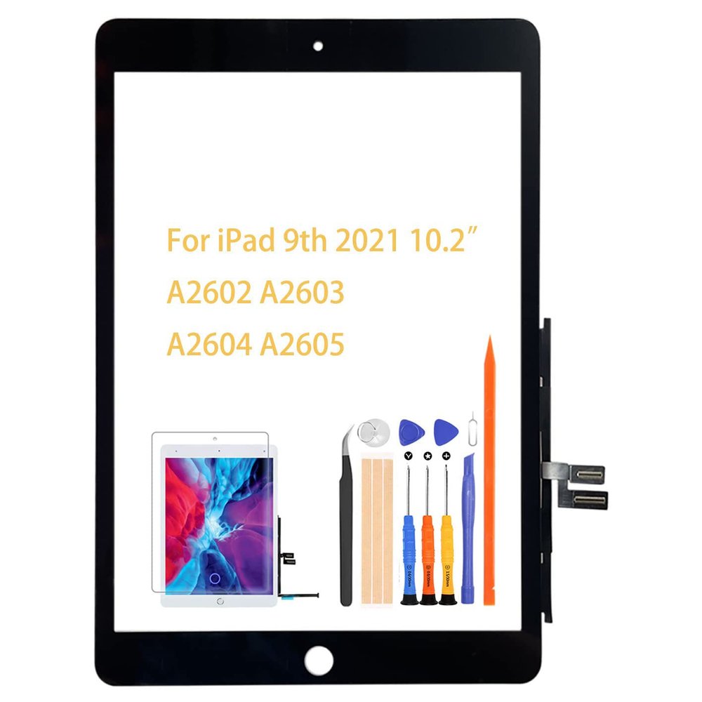 A-MIND for iPad 9 10.2" 2021 Screen Replacement, for iPad 9th Generation A2602 A2603 A2604 A2605 Touch Screen Digitizer Glass Panel Lens Repair Kits(Not LCD) (Black,No Home Button)