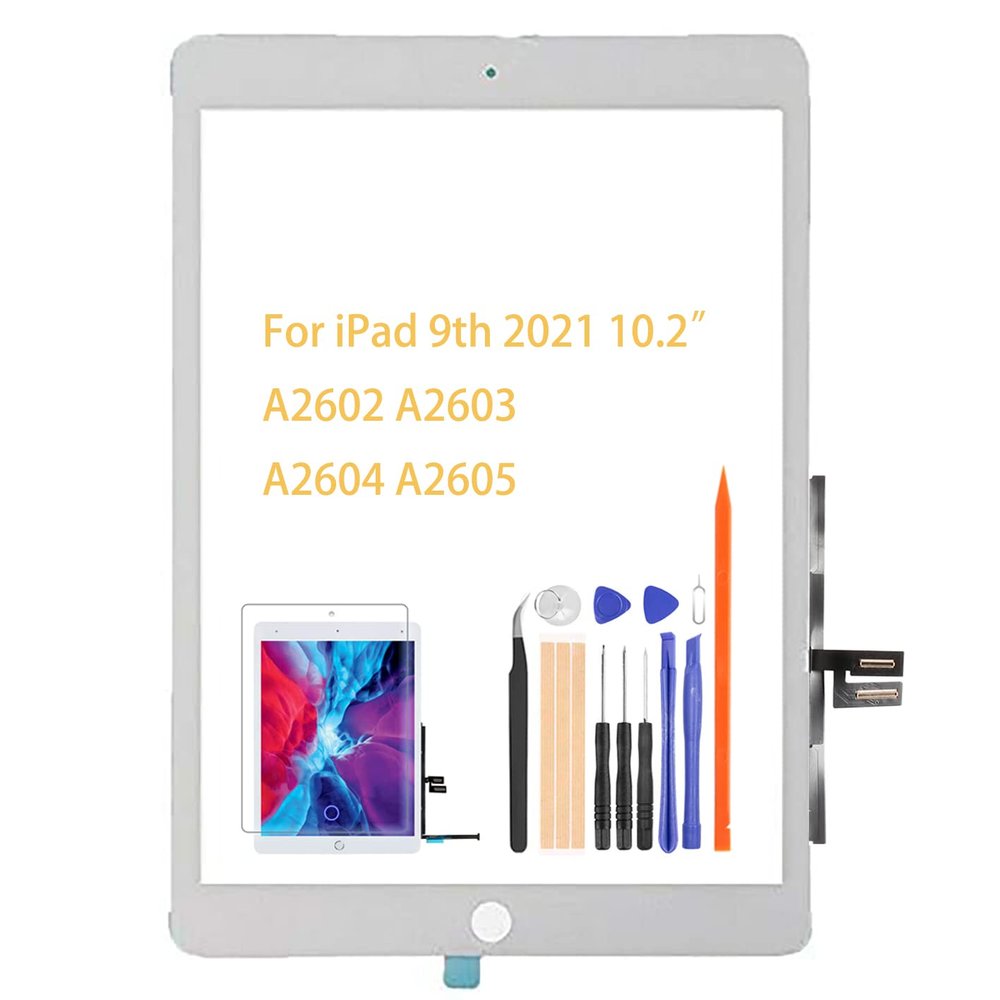 A-MIND for iPad 9 10.2" 2021 Screen Replacement, for iPad 9th Generation A2602 A2603 A2604 A2605 Touch Screen Digitizer Glass Panel Lens Repair Kits(Not LCD) (White,No Home Button)