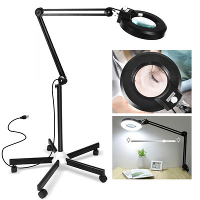 LANCOSC 10X Magnifying Glass with Light and Stand, Floor Lamp with 5-Wheel Rolling Base for Facials Lash Estheticians, 2,200 Lumens Dimmable LED Lighted Magnifier for Reading Sewing Crafts - Black