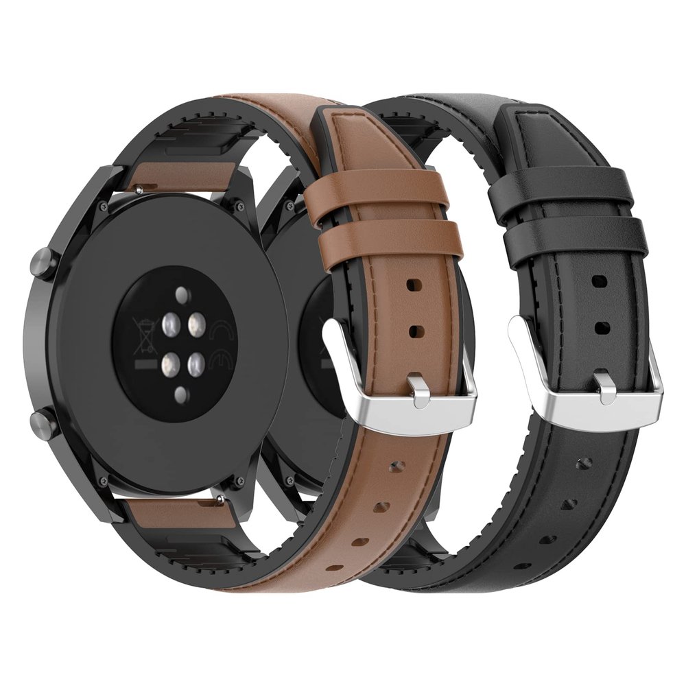 Leather Bands Compatible with haylou LS04/LS09B/LS10/LS05S Adjustable Quick Release Wristbands Strap Breathable Silicone Bands Replacement Wristbands for IMILAB KW66 for Women&Men (black+brown)