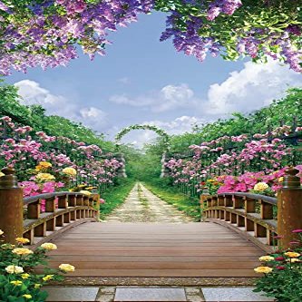 10x12FT Spring Scenery Photography Backgrounds Outdoor Garden Colorful Flowers Blossoms Green Natural Scenic Backdrop Banner Wood Floor Photo Booth Shoot Vinyl Studio Props
