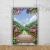 10x12FT Spring Scenery Photography Backgrounds Outdoor Garden Colorful Flowers Blossoms Green Natural Scenic Backdrop Banner Wood Floor Photo Booth Shoot Vinyl Studio Props view 2