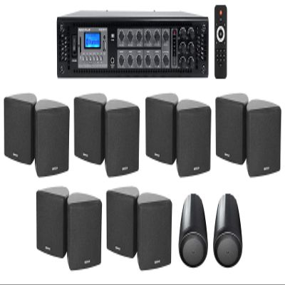 Rockville 6-Zone Amp+(12) 3.5" Black Cube+(2) Pendant Speakers for Restaurant/Bar/Cafe