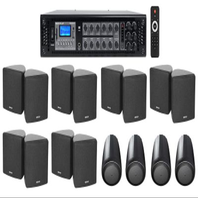 Rockville 6-Zone Amp+(12) 3.5" Black Cube+(4) Pendant Speakers for Restaurant/Bar/Cafe
