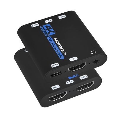 HDMI Splitter 1x2 with Audio Extractor, 1 in 2 Out Audio Video Distributor Box, HDMI 2.0b, HDCP 2.2, HDR, Support 4K@60Hz Ultra HD 3D for PS4, Xbox, STB, Blu-ray DVD Players Etc (Blue)