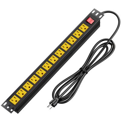 BTU Power Strip Surge Protector Rack-Mount PDU, 12 Outlet Power Strip with Switch, Metal Mountable Heavy Duty for Server Racks, Garage Shop, Industrial Commercial (Yellow 6FT)