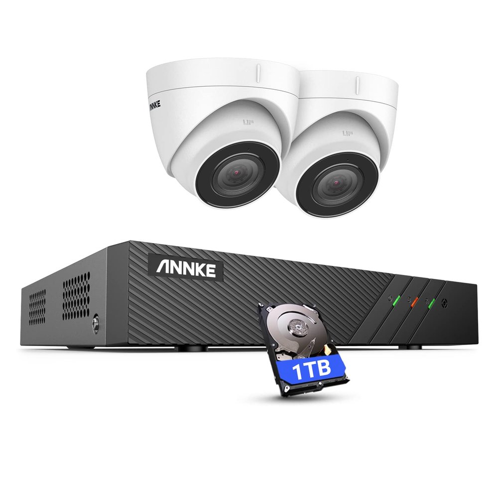 ANNKE 5MP 8CH PoE Security Camera System for Home and Business, 2pcs Wired Indoor Outdoor 5MP PoE IP CCTV Cameras, 6MP 8CH NVR with 1TB HDD for 24-7 Recording - H500
