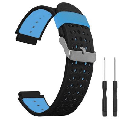 Threeeggs Replacement Silicone Sport Watch Band for Forerunner 220 230 235 620 630 735XT Smartwatch Wrist Strap (Black & Sky Blue)