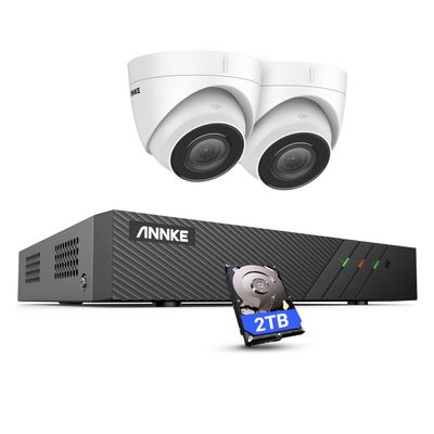 ANNKE 8CH 5MP Security CCTV Camera System Compatible with Alexa, 2pcs Color Night Vision 5MP Wired Outdoor PoE IP Cameras, 8CH NVR with 2TB HDD for 24-7 Recording - H500