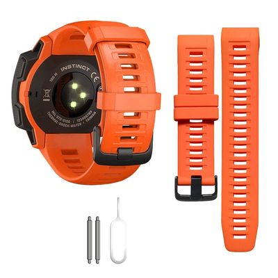 Threeeggs for Garmin Instinct Watch Band, 22mm Silicone Strap for Instinct 2 / Esports / Solar / Tide / Tactical Smartwatch, Comfortable, Waterproof, Soft and Durable Watch Bands ( Orange )