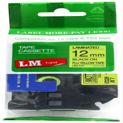 LM Tapes - Premium 1/2" (12mm) Black on Fluorescent Yellow Compatible TZe P-Touch Tape for use with Brother PT-P950W, PTP950W Label Maker Includes Tape Size/Color Guide.