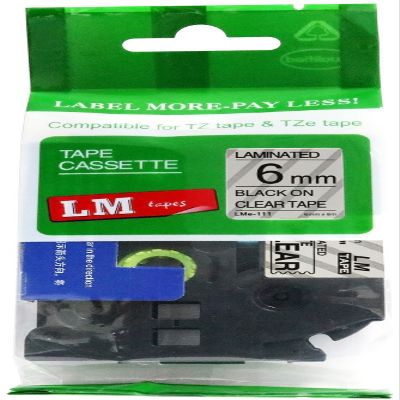 LM Tapes - Premium 1/4" (6mm) Black on Clear Compatible TZe P-Touch Tape for use with Brother PT-P950W, PTP950W Label Maker Includes Tape Size/Color Guide.