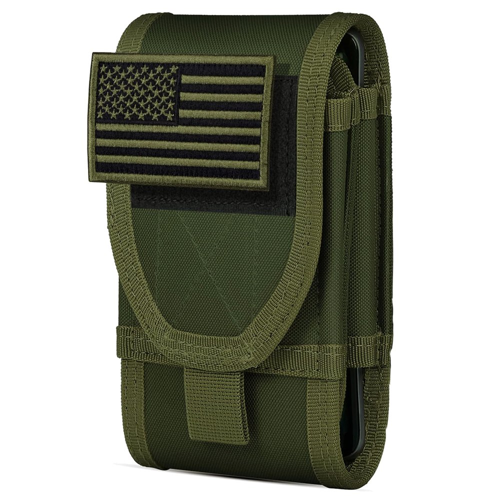 IronSeals Double Capacity Phone Holster, Tactical Molle Belt Pouch with Flag Patch for iPhone 17 Pro Max/16 Pro Max/16Pro/15ProMax/14 Pro Max/13 Pro Max, Samsung S25, Size Large Extra Stiffness