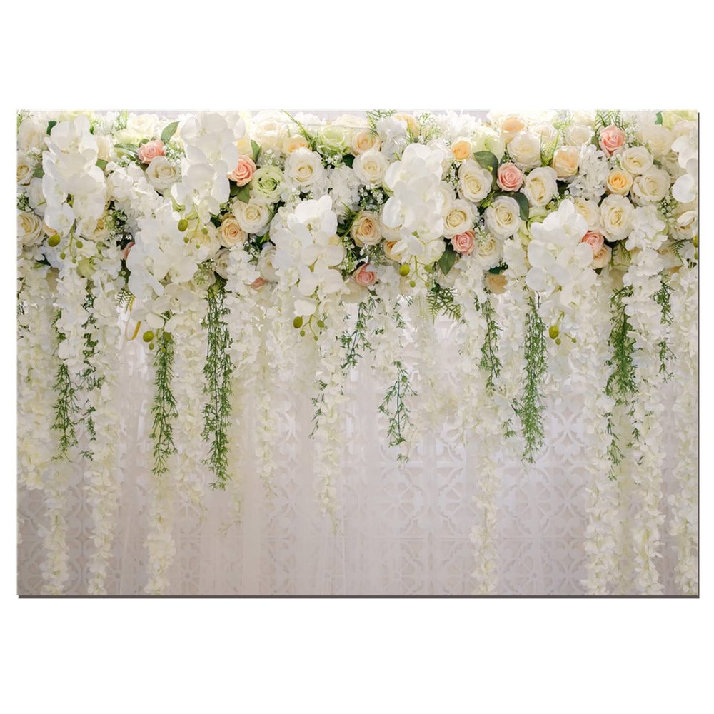 10x8ft White Rose Floral Theme Photography Background Wedding Bridal Shower Wedding Flowers Photo Backdrops Baby Girl Birthday Party Portrait Dessert Cake Table Decor Photo Booth Studio Props