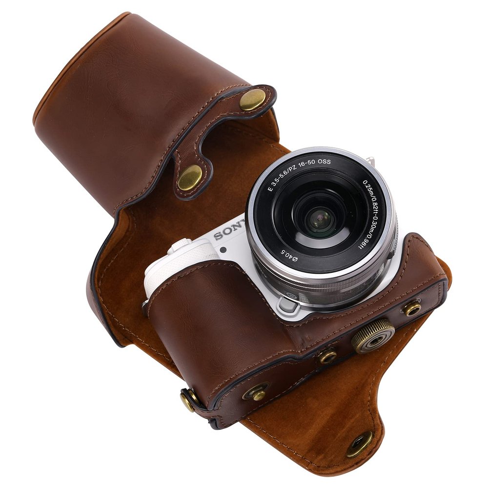 Hargedis XEVN for Sony ZV-E10 case,for Sony ZV-E10 case,Premium PU Full Body Leather Camera Case Bag for Sony Alpha ZV-E10 Fit 16-50mm Lens with Camera Shoulder Strap