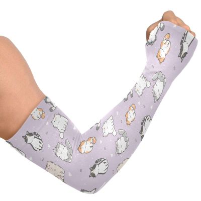 Qilmy Purple Cat Arm Sleeves for Men Women, UV Sun Protection Cooling Compression Arm Sleeves with Thumb Hole for Driving, Cycling, Golf, Fishing, Garden