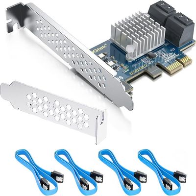 10Gtek 4-Port SATA 3.0 PCIe Expansion Card, 6Gbps Adapter with 4 Cables & Low Profile Bracket, PCIe x1 Slot for HDD/SSD Storage Upgrade