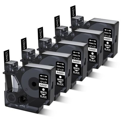Freshworld 5-Pack Replacement for Dymo D1 Label Tape White on Black 45021 S0720610 Permanent Polyester Tapes,1/2 Inch(12mm) x 23Ft(7m),for Dymo LabelManager PnP 160 210D 260P 280 360D 420P Label Maker