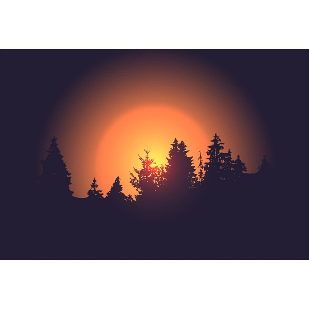 12x10FT Summer Sunset Backdrop Vinyl Orange Sunset Forest Scenery Photography Background Durable Fabric A Bight Sunrise Sky 3D Rendering Wallpaper Decoration Adults Portrait Prop