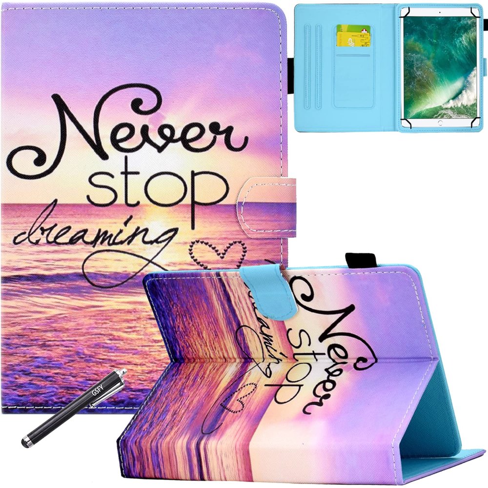 GSFY 7 Inch Universal Case, PU Leather Anti-Slip Stand Protective Wallet Cover for Kindle/Galaxy/Huawei/Lenovo/LG G Pad Other Around 7.0 Inch Tablet - Tidal Sea