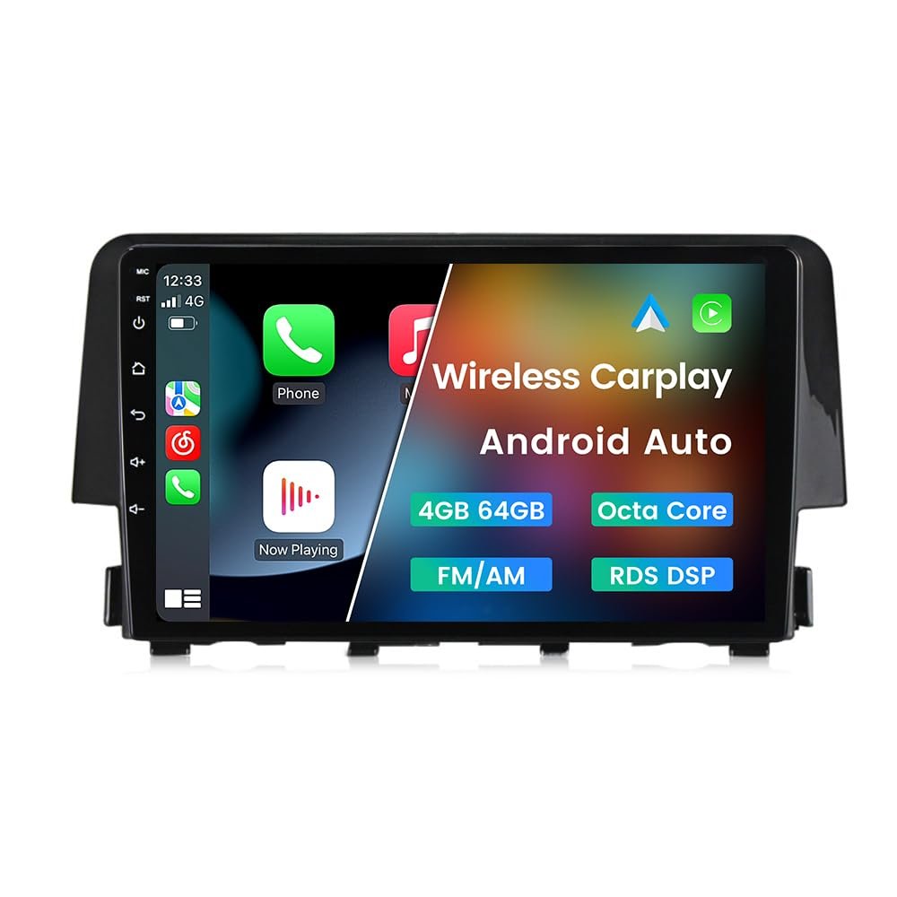 Biorunn Android Stereo Radio for Honda Civic 2016 2017 2018 2019 2020 2021, 8-Core Wireless Wired Car-Play Android Auto GPS Navigation Touch Screen Head Unit,Blue-Tooth FM AM RDS DSP 4G RAM 64G ROM