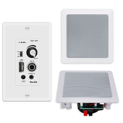 Herdio 5.25 Inch Bluetooth Ceiling Speakers with Wall Mount Control Amplifier Receiver System for Home Living Room Bedroom Bathroom Office (A Pair)