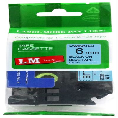 LM Tapes - Premium 1/4" (6mm) Black on Blue Compatible TZe P-Touch Tape for use with Brother PT-2110, PT2110 Ptouch Label Printer Includes Tape Size/Color Guide.
