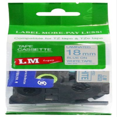 LM Tapes - Premium 3/4" (18mm) Blue on White Compatible TZe P-Touch Tape for use with Brother PT-1500PC, PT1500PC Label Maker Includes Tape Size/Color Guide.