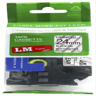 LM Tapes - Premium 1" (24mm) Black on Matte Clear Compatible TZe P-Touch Tape for use with Brother PT-3600, PT3600 Label Maker Includes Tape Size/Color Guide.