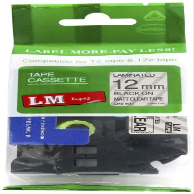 LM Tapes - Premium 1/2" (12mm) Black on Matte Clear Compatible TZe P-Touch Tape for use with Brother PT-7500, PT7500 Ptouch Label Printer Includes Tape Size/Color Guide.
