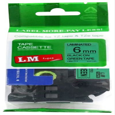 LM Tapes - Premium 1/4" (6mm) Black on Green Compatible TZe P-Touch Tape for use with Brother PT-9400, PT9400 Label Maker Includes Tape Size/Color Guide.