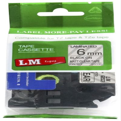 LM Tapes - Premium 1/4" (6mm) Black on Matte Clear Compatible TZe P-Touch Tape for use with Brother PT-530, PT530, PT-550, PT550 Label Maker Includes Tape Size/Color Guide.