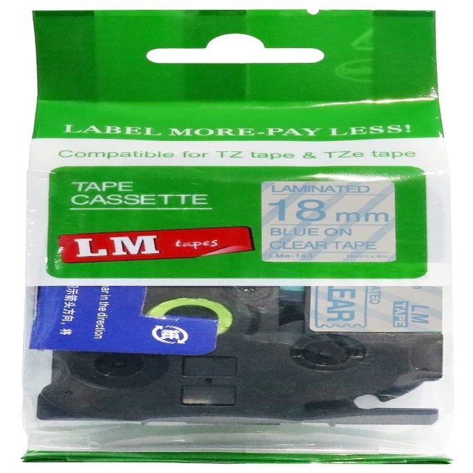 LM Tapes - Premium 3/4" (18mm) Blue on Clear Compatible TZe P-Touch Tape for use with Brother PT-3600, PT3600 Label Maker Includes Tape Size/Color Guide.