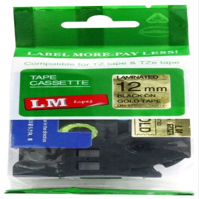 LM Tapes - Premium 1/2" (12mm) Black on Reflective Gold Compatible TZe P-Touch Tape for use with Brother PT-530, PT530, PT-550, PT550 Label Maker Includes Tape Size/Color Guide.