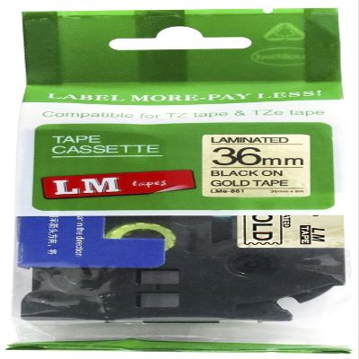 LM Tapes - Premium 1.5" (36mm) Black on Reflective Gold Compatible TZe P-Touch Tape for use with Brother PT-2500PC, PT2500PC Label Maker Includes Tape Size/Color Guide.