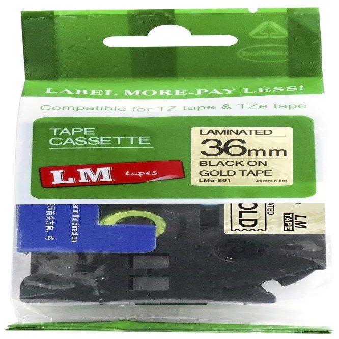 LM Tapes - Premium 1.5" (36mm) Black on Reflective Gold Compatible TZe P-Touch Tape for use with Brother PT-2500PC, PT2500PC Label Maker Includes Tape Size/Color Guide.
