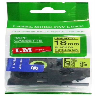 LM Tapes - Premium 3/4" (18mm) Black on Fluorescent Yellow Compatible TZe P-Touch Tape for use with Brother PT-9400, PT9400 Label Maker Includes Tape Size/Color Guide.