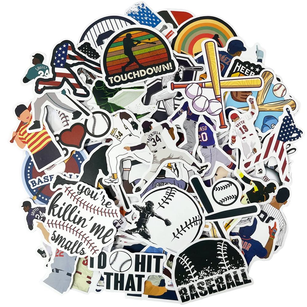 allydrew Waterproof Vinyl Stickers for Water Bottles, Laptop, Phones, Skateboards, Decals for Teens, 100pcs, Baseball