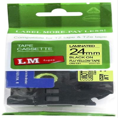 LM Tapes - Premium 1" (24mm) Black on Fluorescent Yellow Compatible TZe P-Touch Tape for use with Brother PT-530, PT530, PT-550, PT550 Label Maker Includes Tape Size/Color Guide.