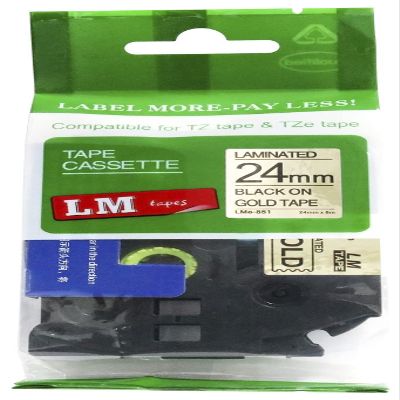 LM Tapes - Premium 1" (24mm) Black on Reflective Gold Compatible TZe P-Touch Tape for use with Brother PT-9400, PT9400 Label Maker Includes Tape Size/Color Guide.