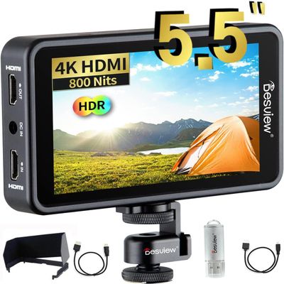 Desview R5II 5.5 inch Touch Screen Camera Field Monitor with 800nits 3D Lut Full HD 1920x1080 IPS Waveform VectorScope Peaking Focus 4K HDMI 8V DC Input Output for DSLR Camera