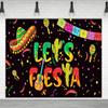 6 X 3.6ft Mexican Let's Fiesta Black Backdrop Let's Fiesta Luau Cinco De Mayo Party Decoration Let's Fiesta Birthday Decoration Party Supplies Mexican Festival Birthday Backdrop Photography Background view 1