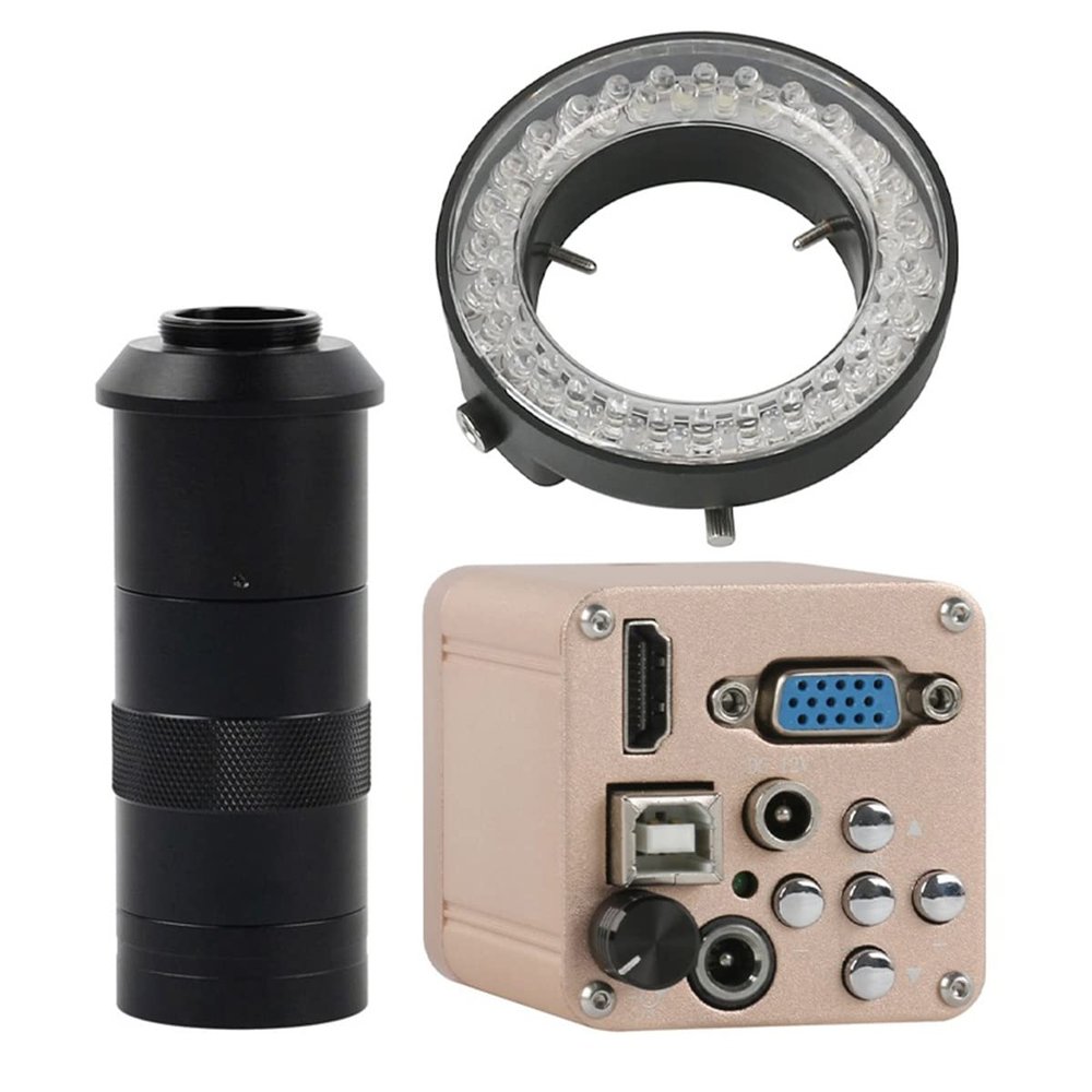 Lab Microscope Slides 1080P 3 in 1 Industrial Video Microscope Camera with Adjustable LED Ring Light Microscope Parts (Color : with 100x)