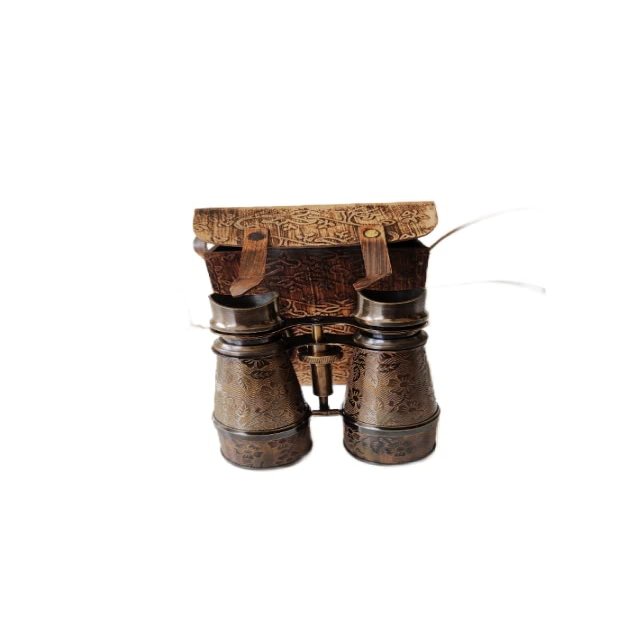 Binoculars Antique Brass Marine Maritime Binoculars Nautical Handmade Vintage Reproduction Binoculars Engrave Design with Leather Box